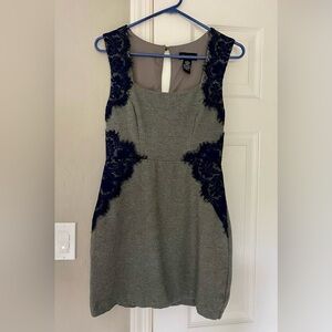 Pretty Gray Dress with Navy Lace Detail
